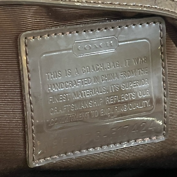 Coach stripe satchel purse bag with clasp brown and tan beige - Picture 9 of 9